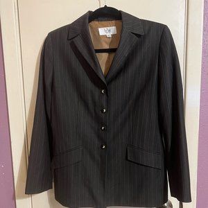 Black and Brown Pinstripe Four Button Blazer Suit Jacket Petite